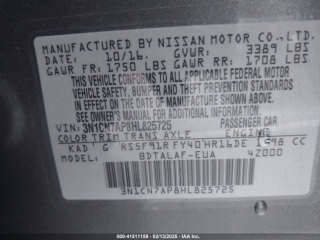 2017 NISSAN VERSA 3N1CN7AP8HL825725 Photo 8