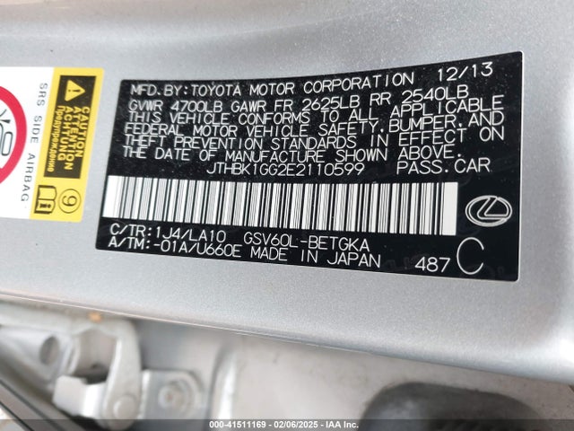 JTHBK1GG2E2110599 Lexus ES 350