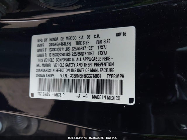 3CZRM3H58GG718831 Honda CR-V EX