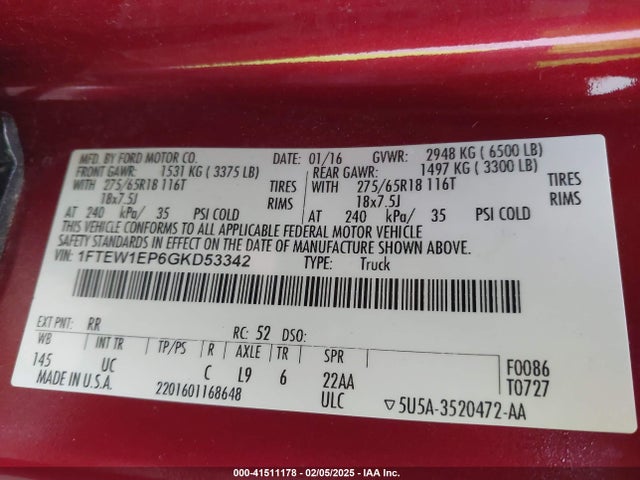1FTEW1EP6GKD53342 Ford F-150 Xlt