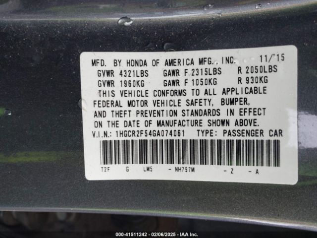 1HGCR2F54GA074061 Honda Accord Sport