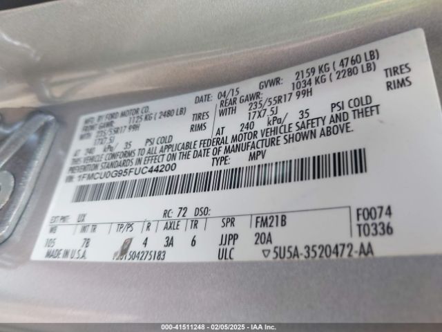 1FMCU0G95FUC44200 Ford ESCAPE SE