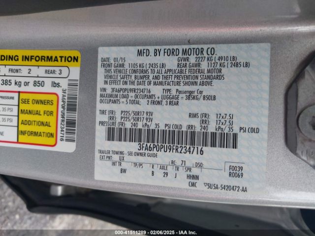3FA6P0PU9FR234716 Ford Fusion Energi Se Luxury