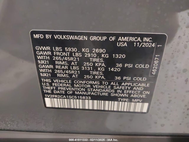 Volkswagen 2.0 tsi 2025 1V2FR2CA1SC515833 Image 9
