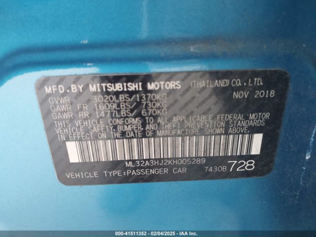 2019 MITSUBISHI MIRAGE ML32A3HJ2KH005289 Photo 8