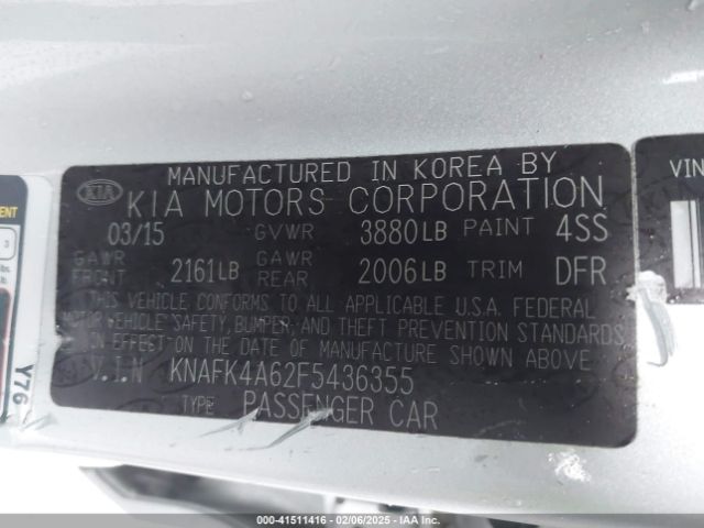 KNAFK4A62F5436355 KIA FORTE LX