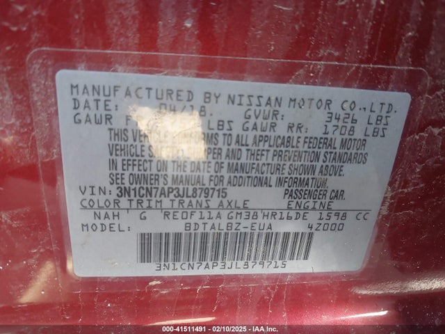 Nissan Versa 1.6 Sv 2018 3N1CN7AP3JL879715 Image 9