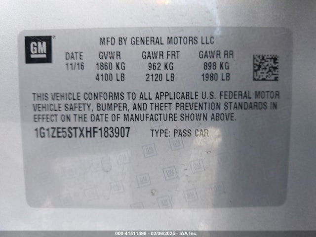 1G1ZE5STXHF183907 Chevrolet MALIBU 1LT