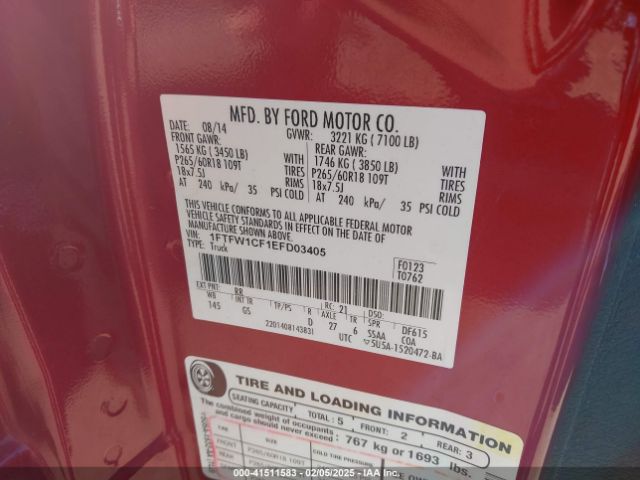 1FTFW1CF1EFD03405 Ford F-150 Xlt
