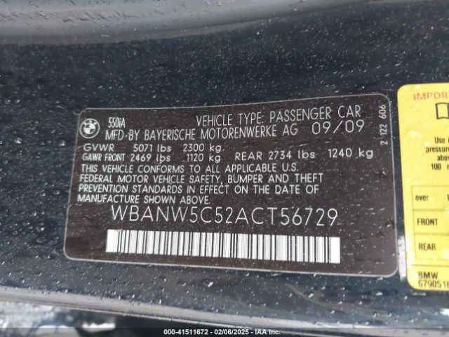 2010 BMW 550I WBANW5C52ACT56729 Photo 8