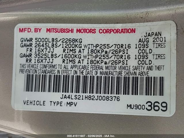 2002 MITSUBISHI MONTERO SPORT JA4LS21H82J008376 Photo 8