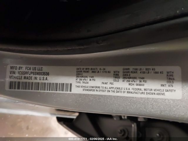 1C6SRFJP6SN553536 RAM 1500 Laramie  4x4 5'7 Box