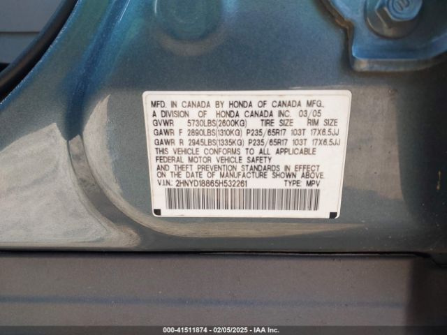 2005 ACURA MDX 2HNYD18865H532261 Photo 8
