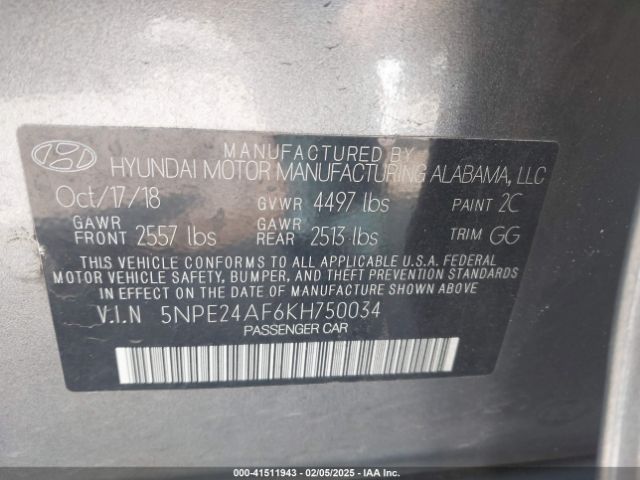 5NPE24AF6KH750034 Hyundai SONATA SE