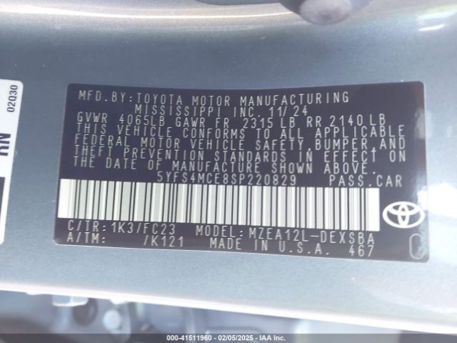 5YFS4MCE8SP220829 Toyota COROLLA SE