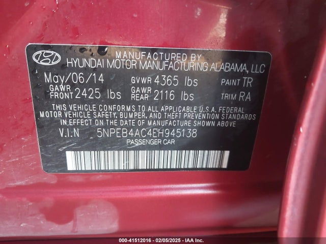 5NPEB4AC4EH945138 Hyundai SONATA GLS