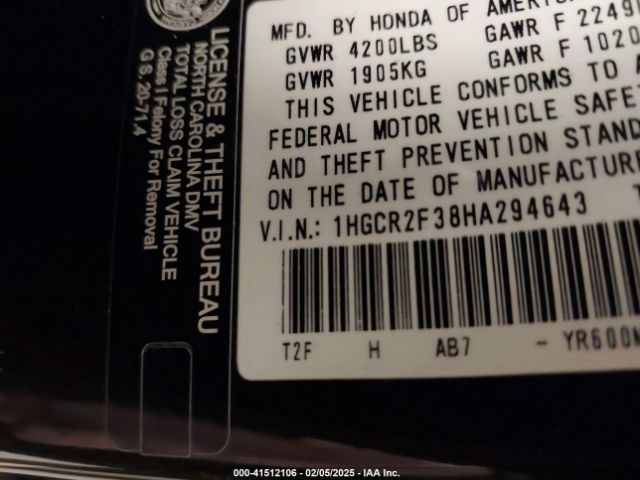 1HGCR2F38HA294643 Honda ACCORD LX
