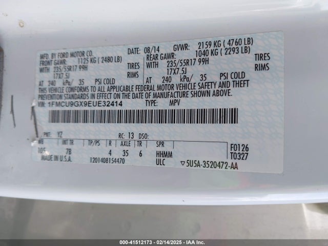 1FMCU9GX9EUE32414 Ford ESCAPE SE