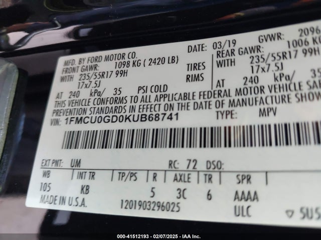 1FMCU0GD0KUB68741 Ford ESCAPE SE