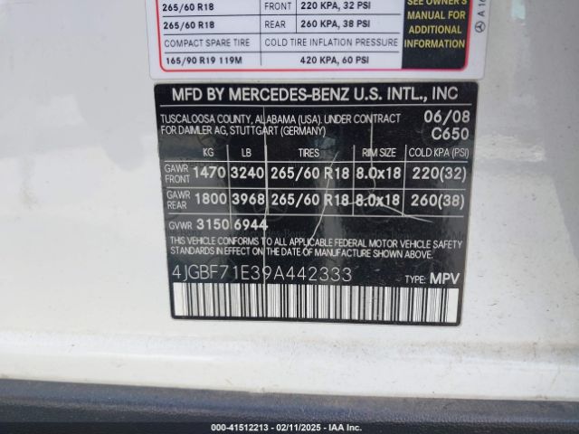 2009 MERCEDES-BENZ GL 450 4JGBF71E39A442333 Photo 8