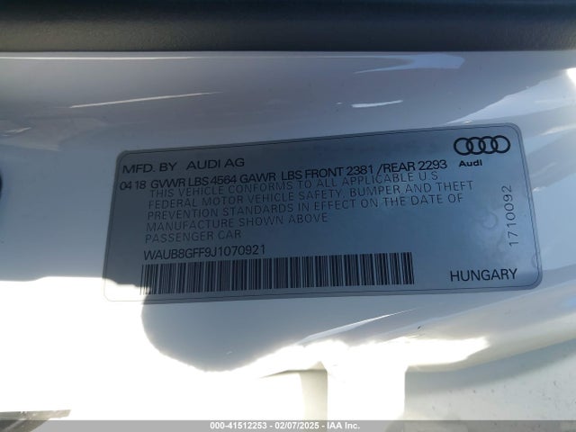 2018 AUDI A3 WAUB8GFF9J1070921 Photo 8