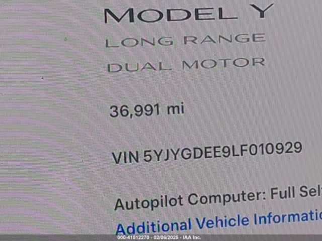 5YJYGDEE9LF010929 Tesla Model Y Long Range Dual Motor All-wheel Drive