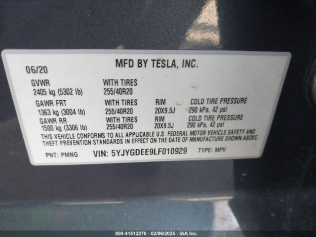 5YJYGDEE9LF010929 Tesla Model Y Long Range Dual Motor All-wheel Drive
