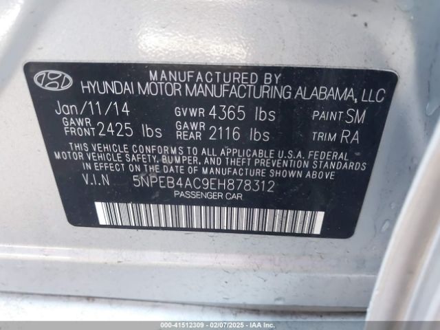 5NPEB4AC9EH878312 Hyundai SONATA GLS