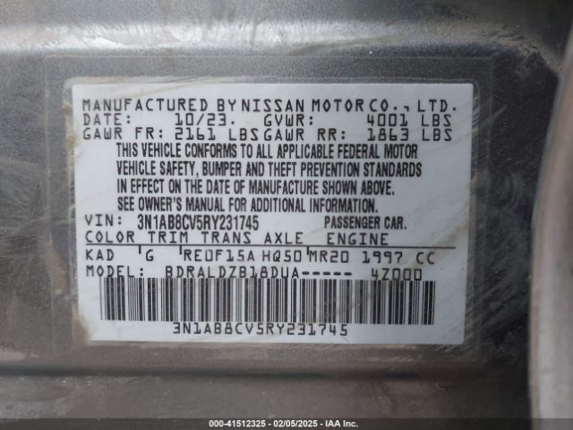 3N1AB8CV5RY231745 Nissan Sentra Sv Xtronic Cvt