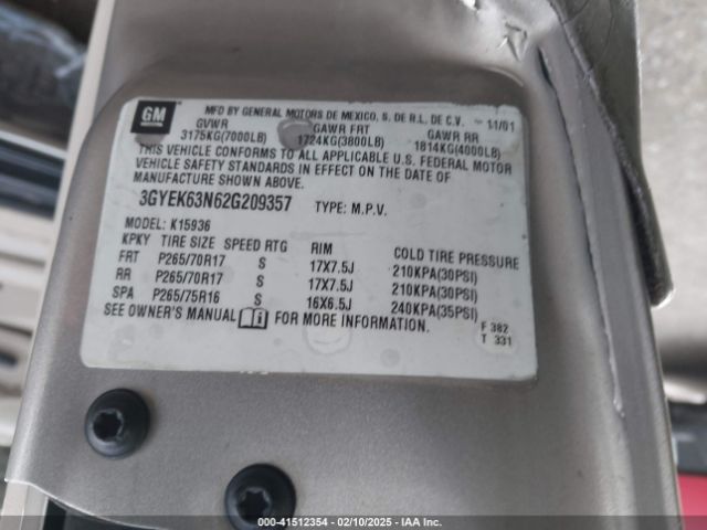 2002 CADILLAC ESCALADE EXT 3GYEK63N62G209357 Photo 8