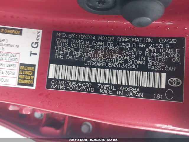 JTDKAMFU8M3134640 Toyota 2zr-fxe,1nm