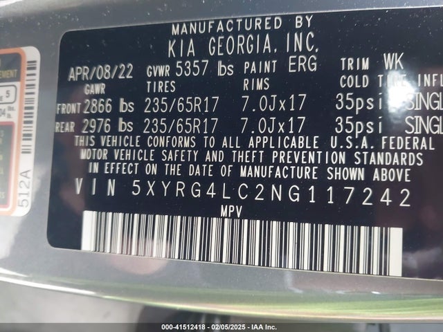 5XYRG4LC2NG117242 KIA SORENTO LX