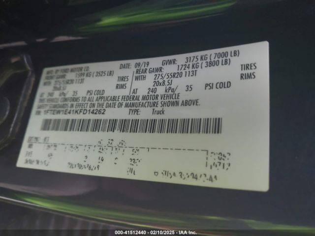 1FTEW1E41KFD14262 Ford F-150 Platinum