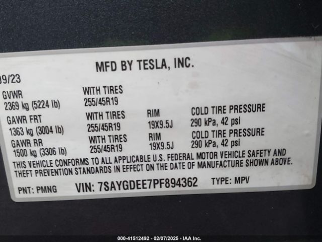 7SAYGDEE7PF894362 Tesla Model Y Awd/long Range Dual Motor All-wheel Drive