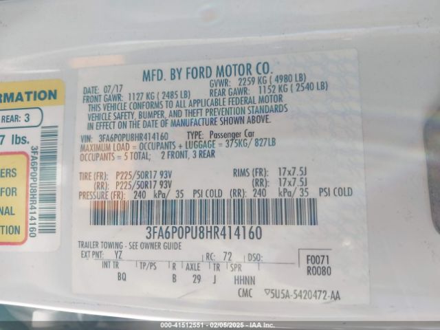 3FA6P0PU8HR414160 Ford Fusion Energi Se Luxury