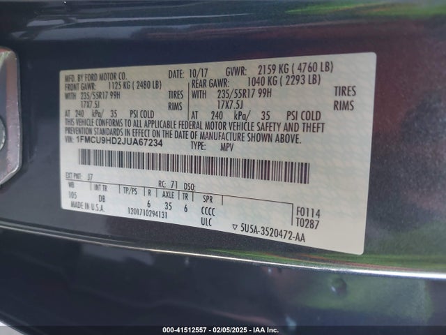 1FMCU9HD2JUA67234 Ford ESCAPE SEL