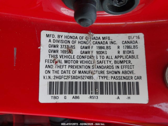 2HGFC2F5XGH527485 Honda Civic Lx