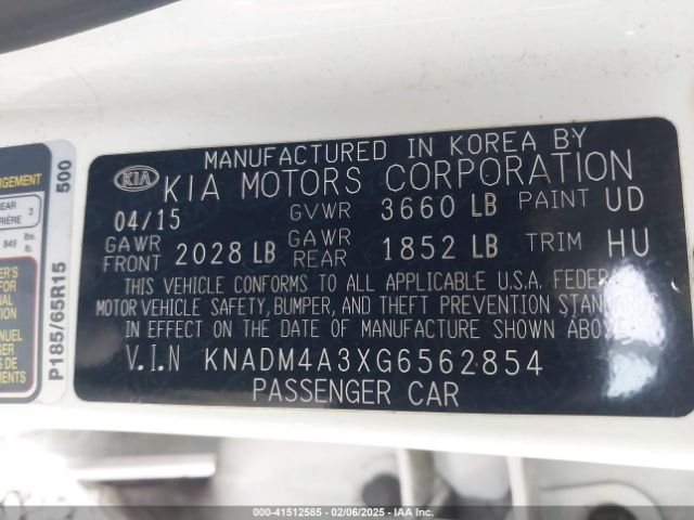 KNADM4A3XG6562854 KIA RIO LX