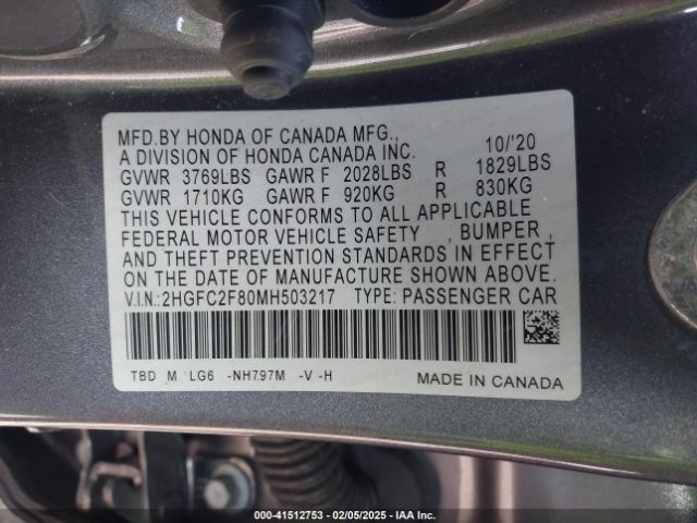 2HGFC2F80MH503217 Honda Civic Sport