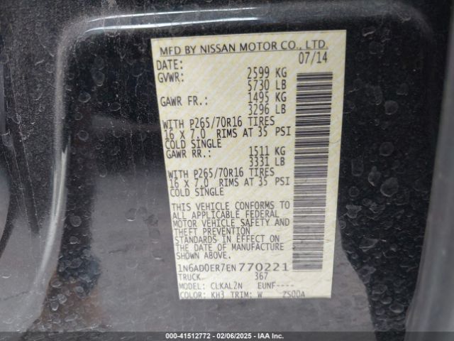 1N6AD0ER7EN770221 Nissan Frontier Sv