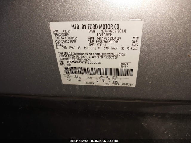 Ford EXPLORER XLT 2015 1FM5K8D87FGC37255 Image 9