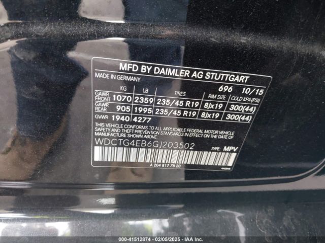 WDCTG4EB6GJ203502 Mercedes-Benz GLA 250