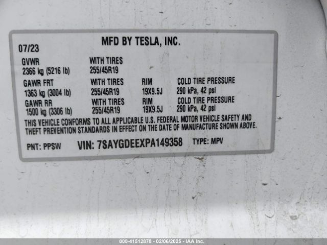 7SAYGDEEXPA149358 Tesla Model Y Awd/long Range Dual Motor All-wheel Drive