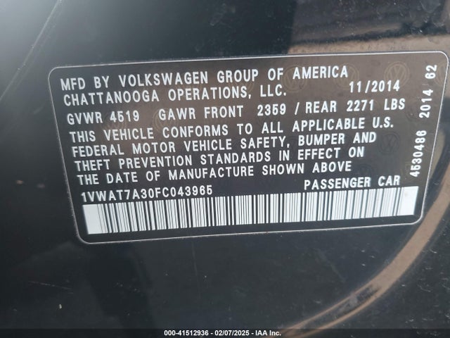 Volkswagen Passat 1.8t Wolfsburg Edition 2015 1VWAT7A30FC043965 Image 9