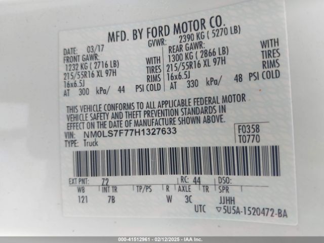 NM0LS7F77H1327633 Ford Transit Connect Xlt