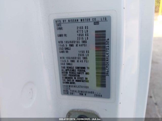 3N6CM0KNXLK701326 Nissan Nv200  Cargo S Xtronic Cvt