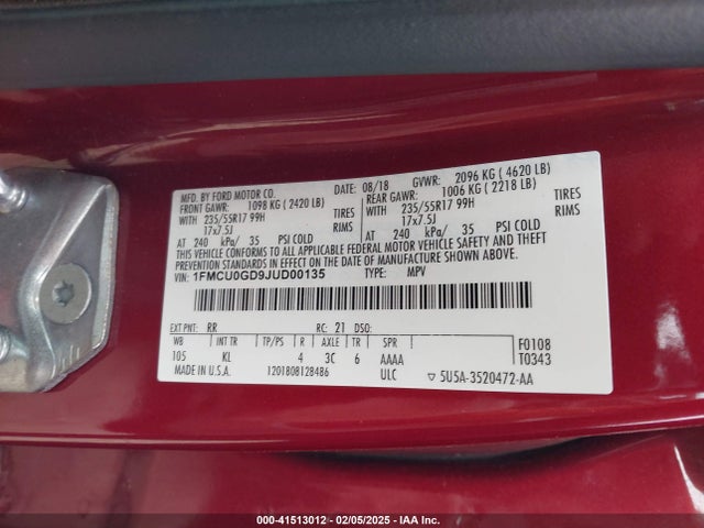 1FMCU0GD9JUD00135 Ford ESCAPE SE