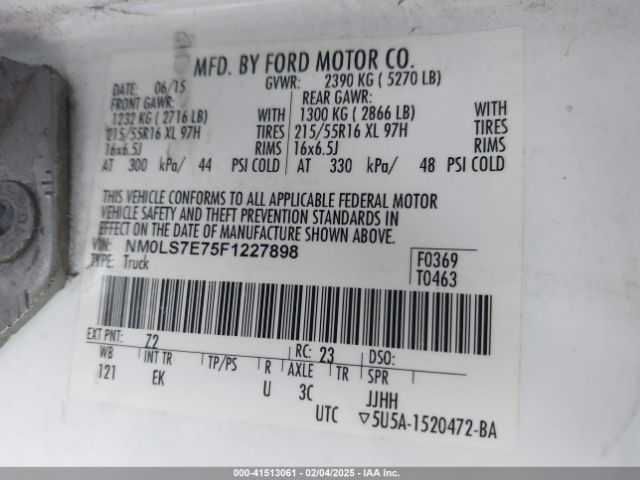 NM0LS7E75F1227898 Ford Transit Connect Xl