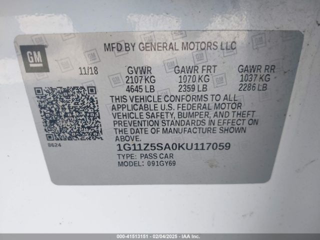1G11Z5SA0KU117059 Chevrolet IMPALA LT