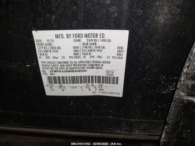 Ford EDGE SEL 2022 2FMPK4J99NBA08564 Image 9